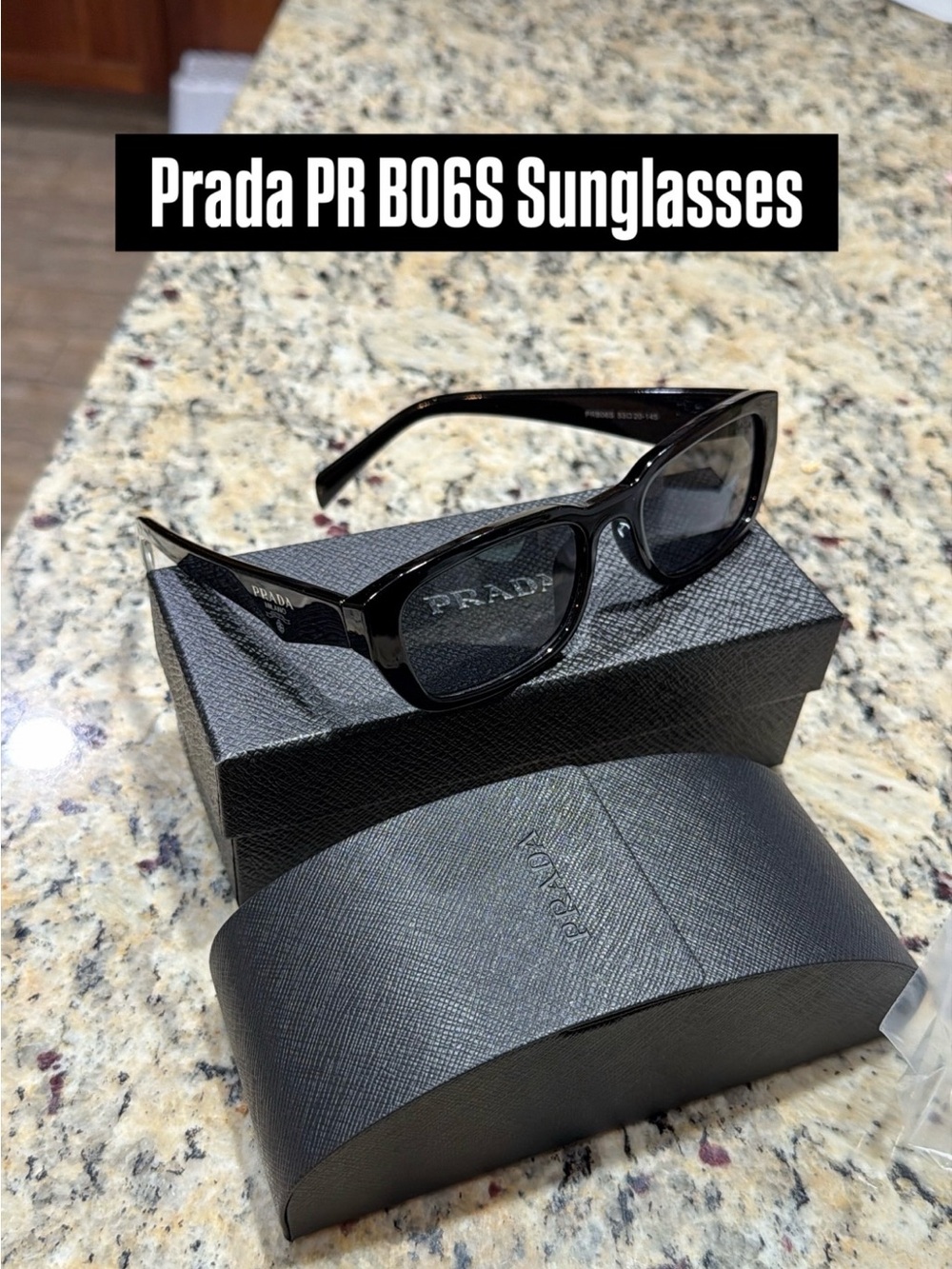 Prada Black Gloss Rectangular Sunglasses